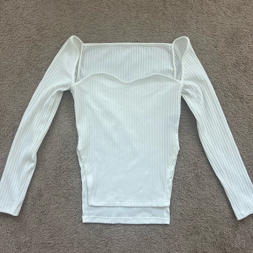 White Long Sleeve Top with Side Cuts